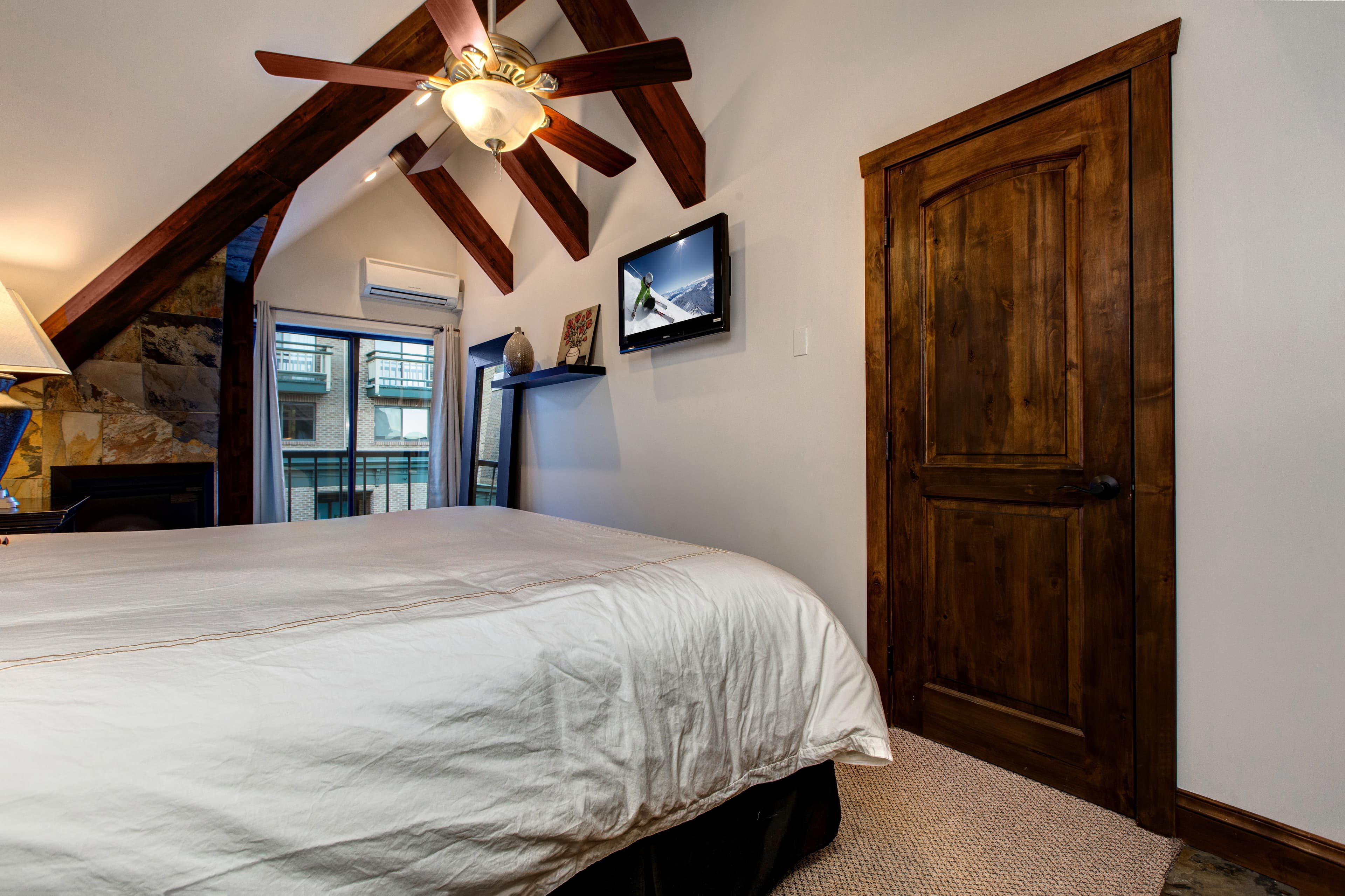 Master Bedroom | King Bed, TV, Gas Fireplace, Balcony Access, Full Ensuite Bath with Shower