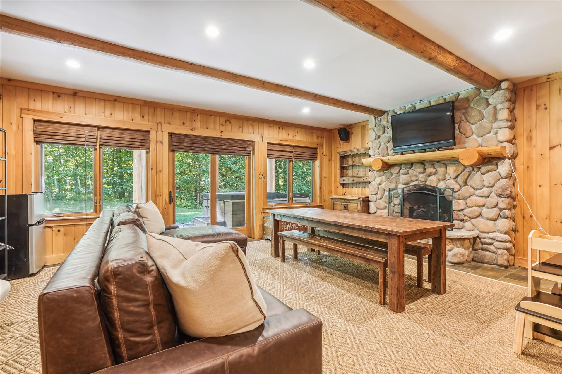 Sit down and enjoy the fireplace.