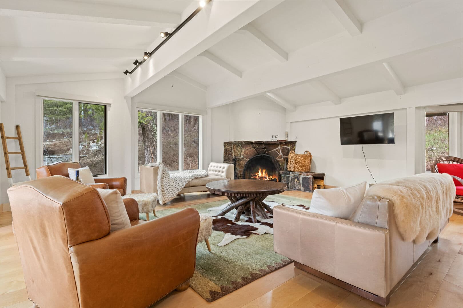 Living Room with Fireplace and TV