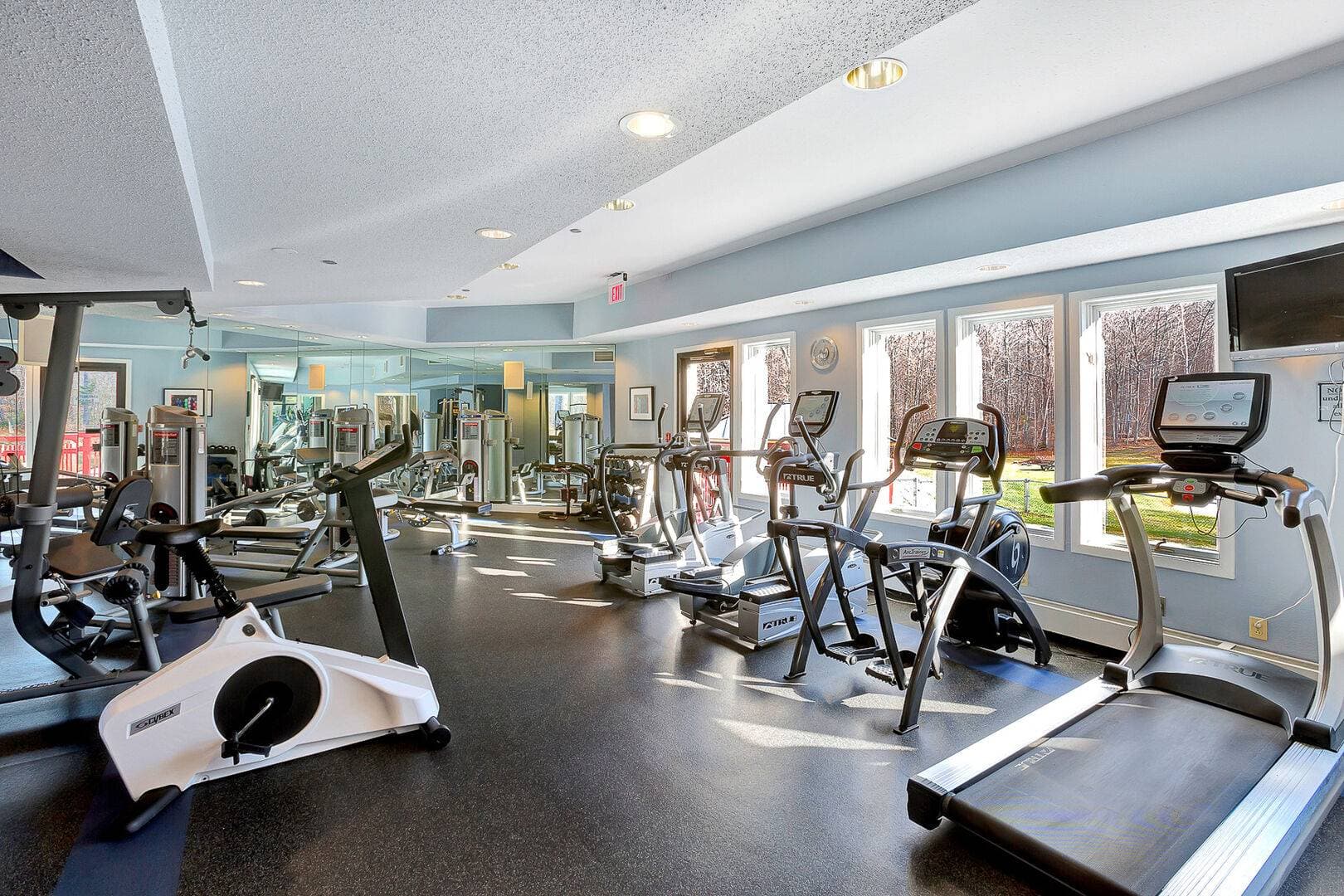 The complex offers a well-equipped fitness center with cardio machines and free weights. Bright, clean, and convenient for keeping your workout routine going during your stay.