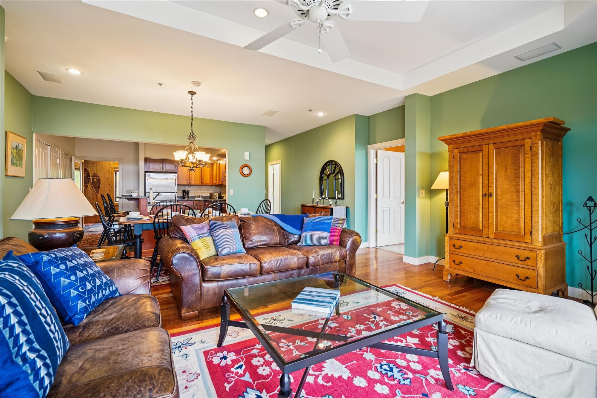 Settle in by the fireplace or open the doors to fresh mountain air. This inviting space brings everyone together for movies, board games, or a quiet evening after long day of hiking or skiing.