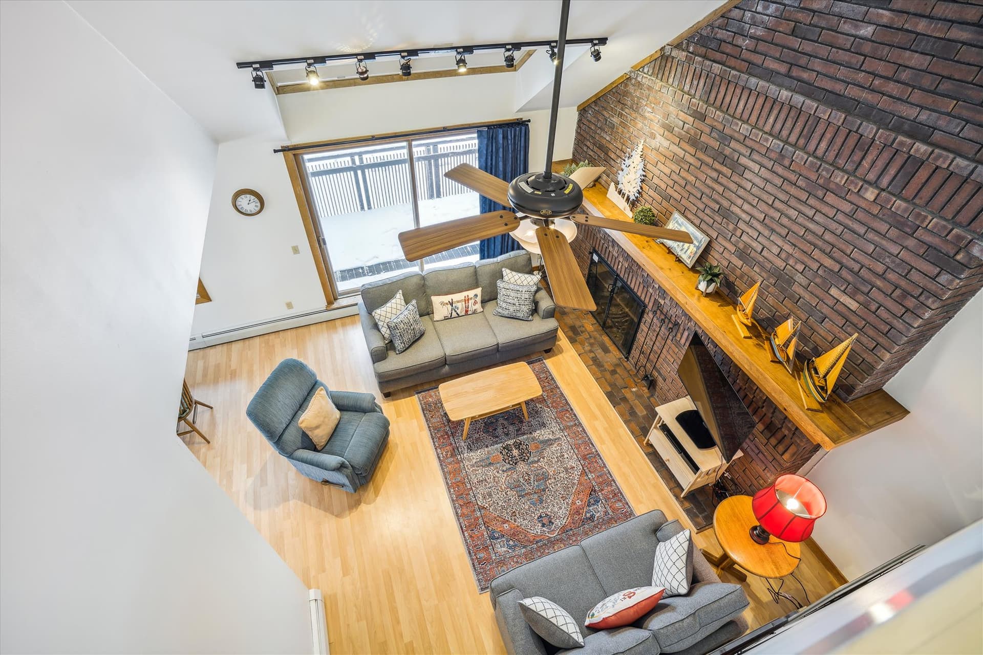 Looking down from the upper level.