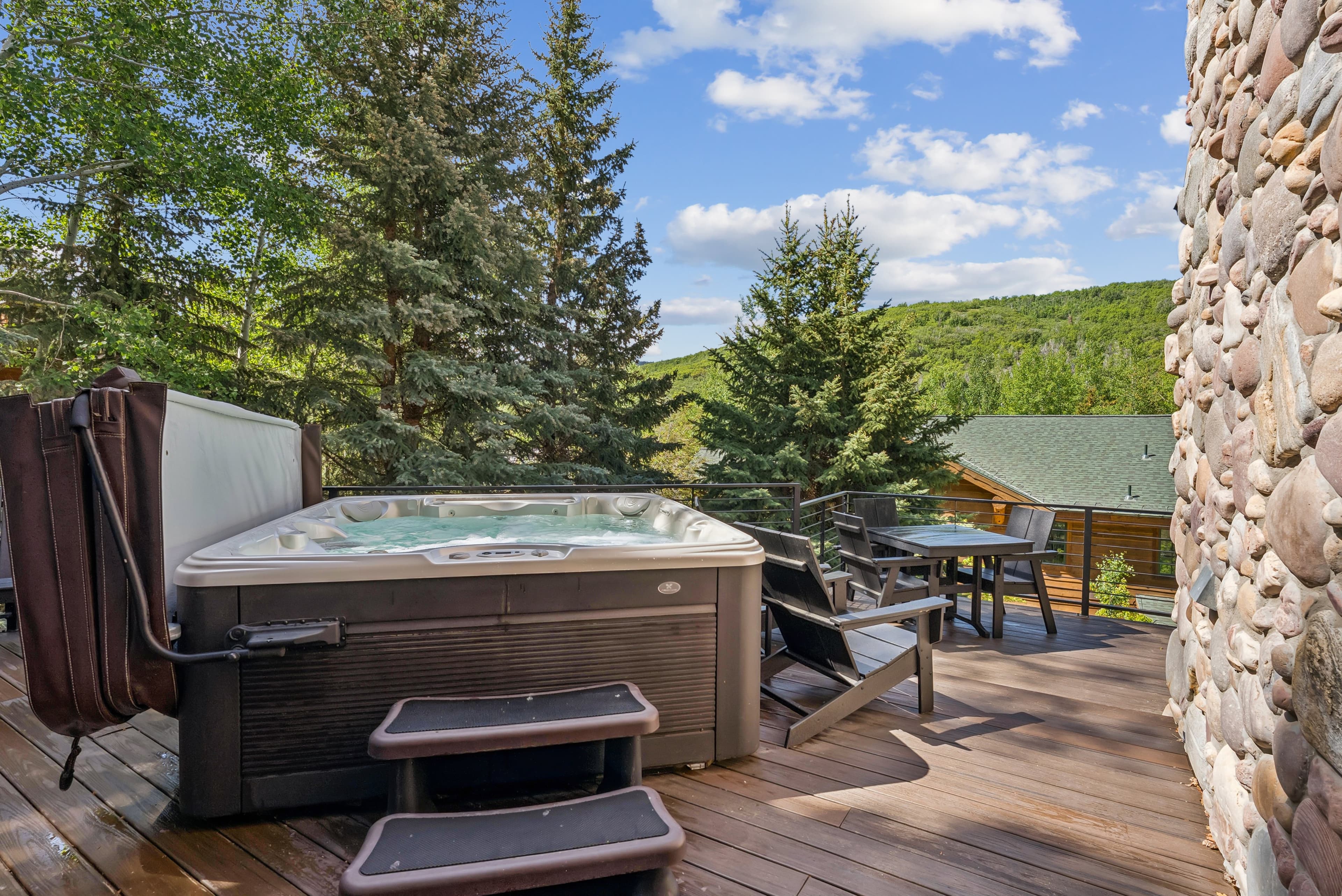 hot tub with mountain views