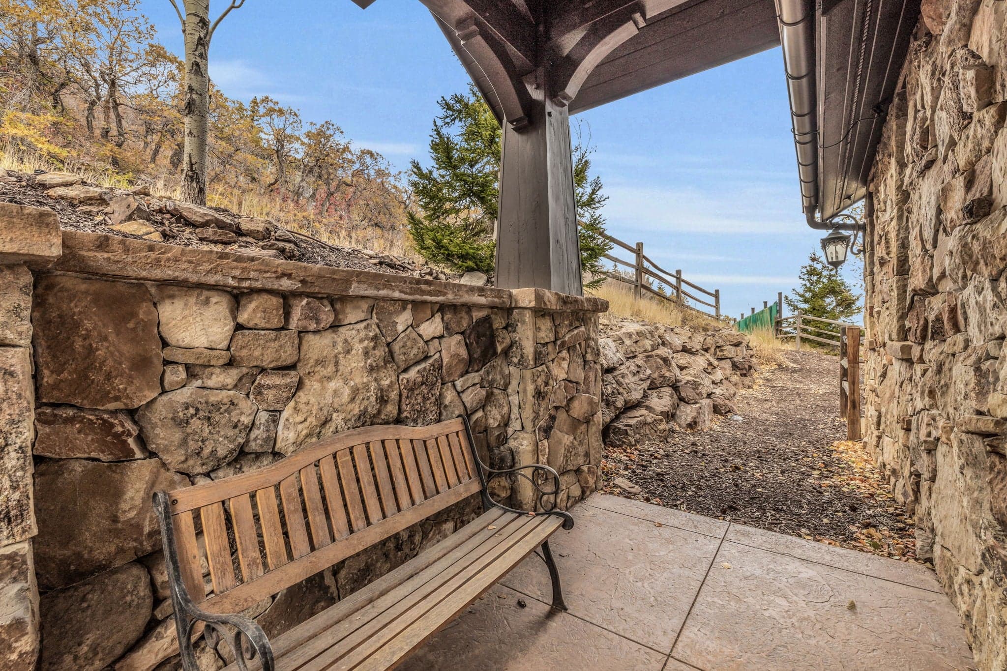 Outdoor bench at Morning Star, one of our luxury Park City vacation rentals.