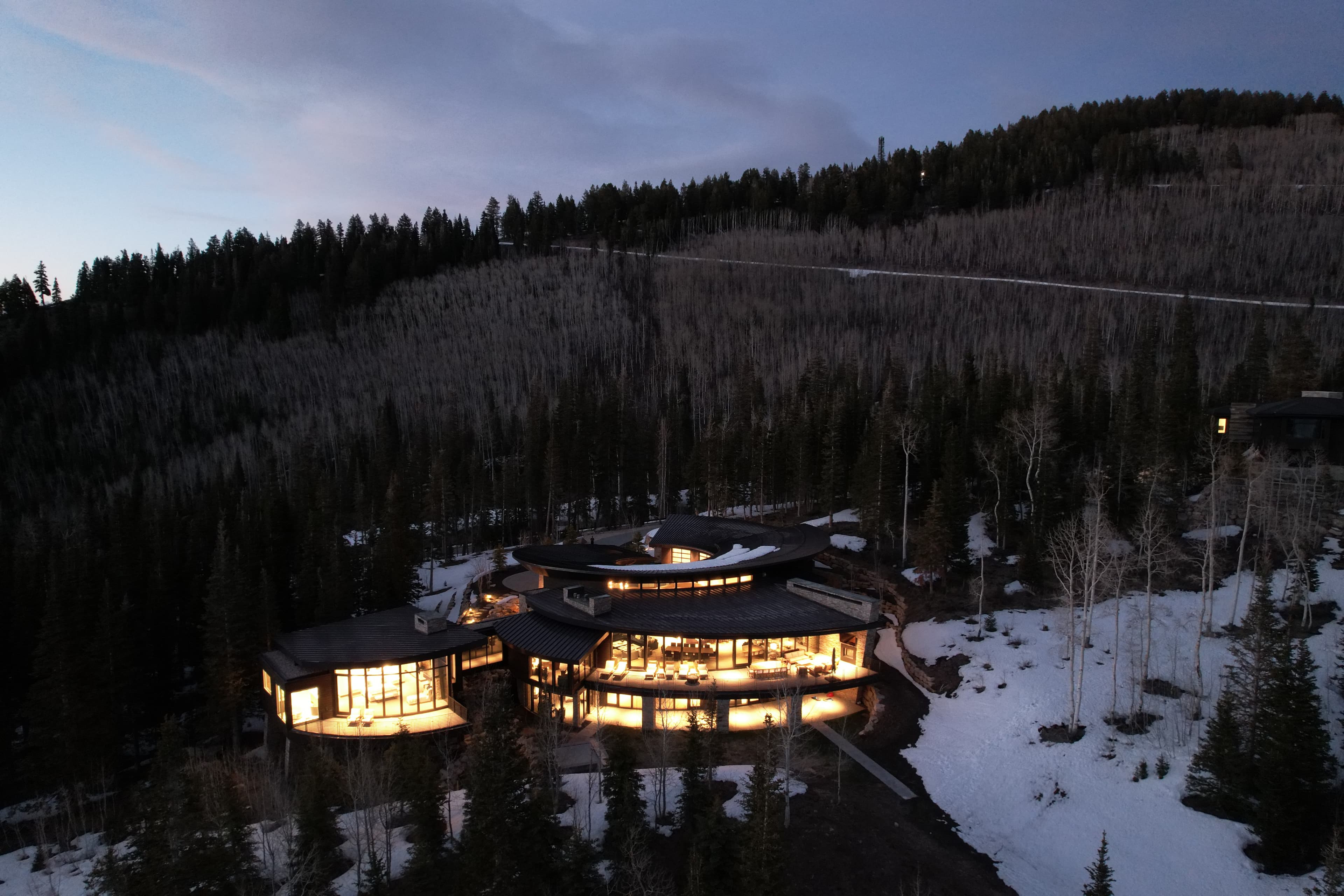 An overhead night view of our Alpine Opus at the Colony luxury Park City vacation rentals.