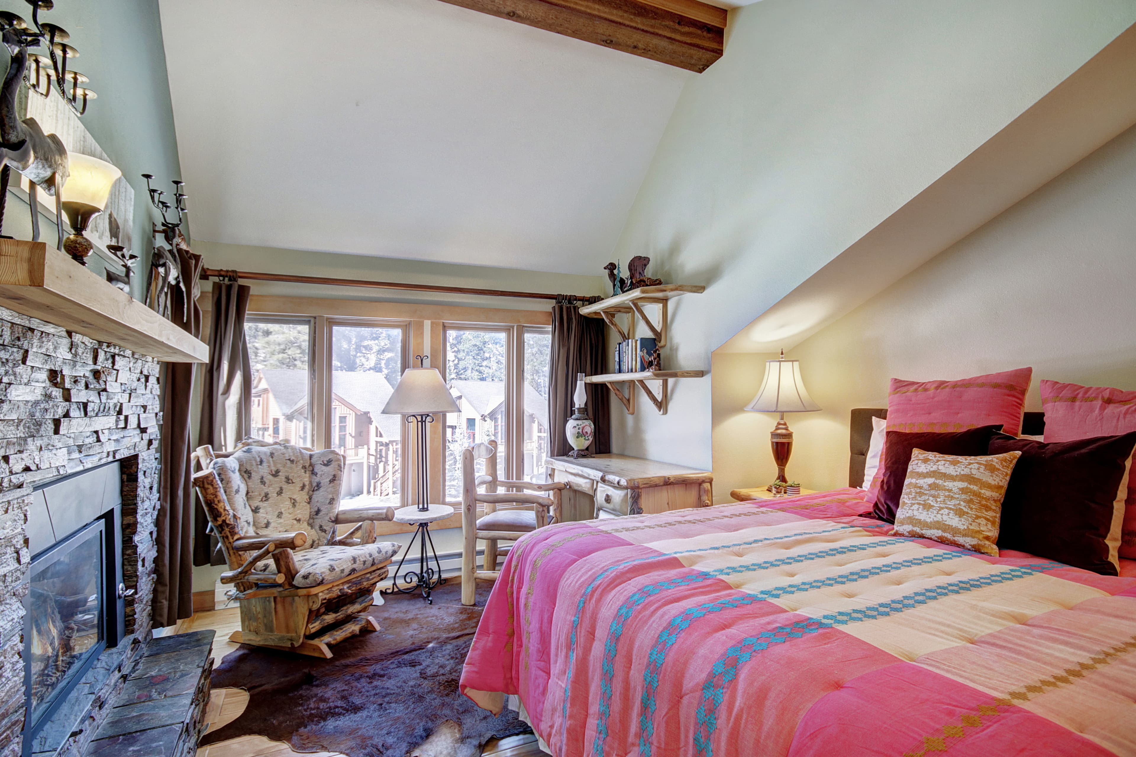 King bed in the upper level bedroom - 4 O'Clock Lodge D26 Breckenridge Vacation Rental
